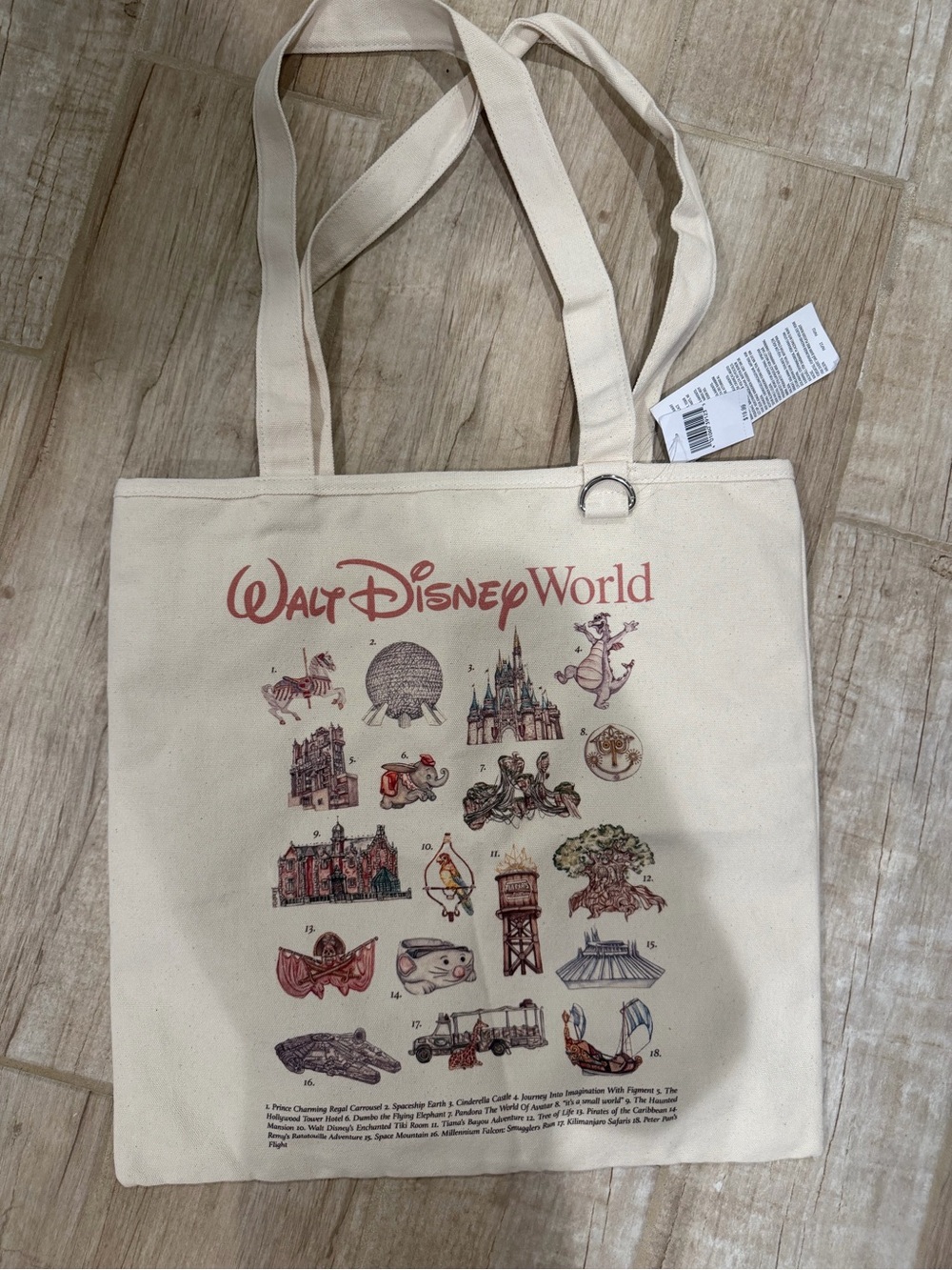 Disney Cream Canvas Tote with Vintage Walt Disney World Icons